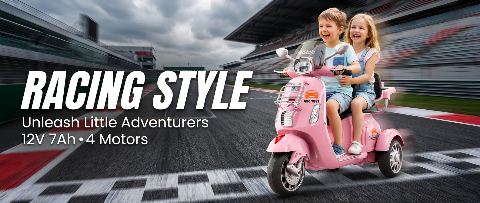 ABC Toyz Vespa Scooter parked in front of a gelateria